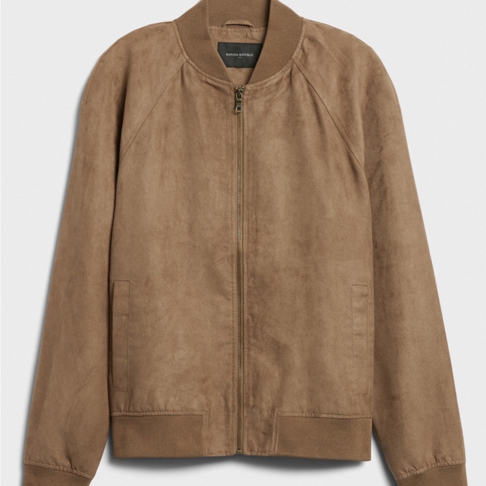 Banana Republic Vegan Suede Dark Acorn Brown Bomber Jacket